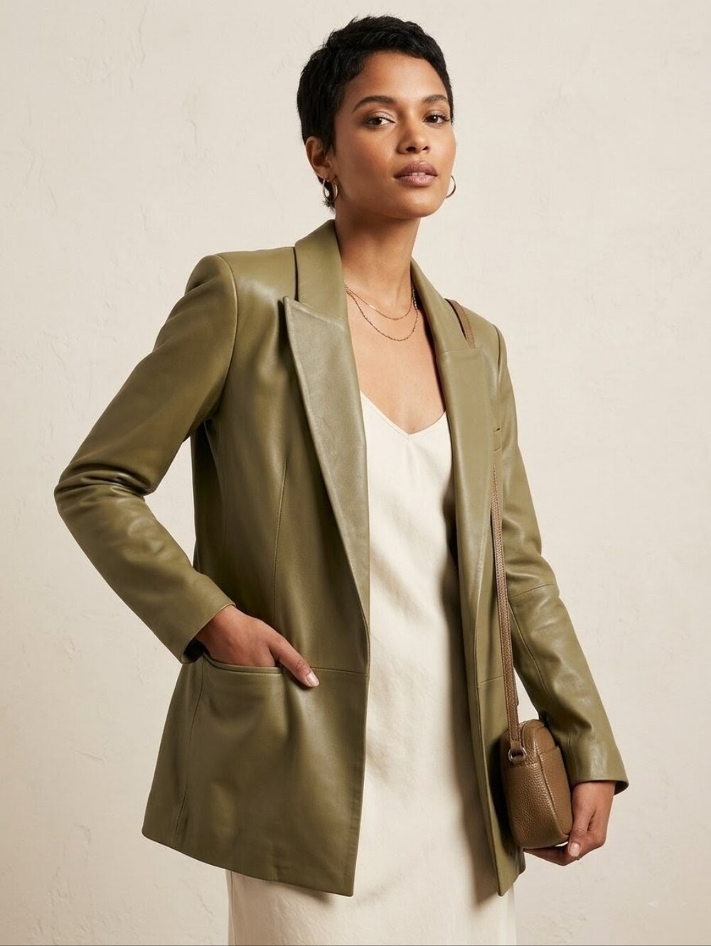 8 BY YOOX Olive Green 100% Lambskin Leather Blazer Jacket IT 44 US M